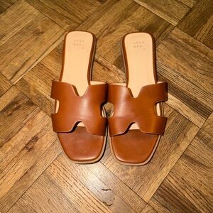 Brown Leather Slide Sandals